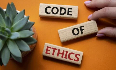 Code of ethics symbol. Concept words Code of ethics on wooden blocks. Beautif Foto stock