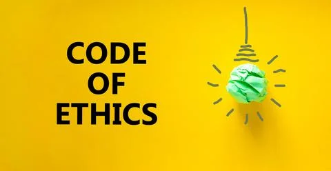 Code of ethics symbol. Green shining light bulb icon. Words 'Code of ethics'. Stock Photos