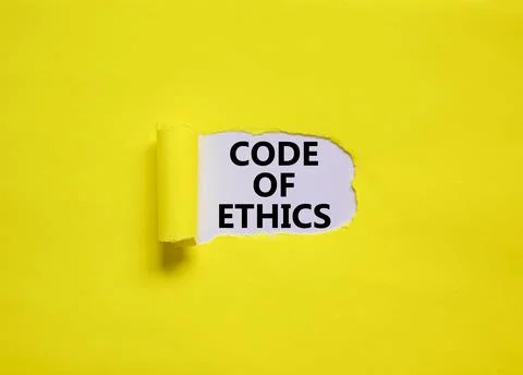 Code of ethics symbol. Words 'Code of ethics' appearing behind torn yellow pa 写真素材