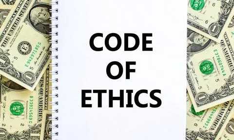 Code of ethics symbol. Words 'Code of ethics' on white note. Beautiful backgr 스톡 사진