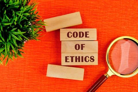 Code of ethics text on table, concept. code of ethics word written on woode.. Foto stock