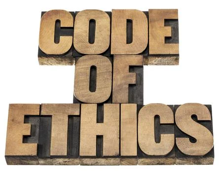  code of ethics in wood type code of ethics - isolated text in letterpress... Foto stock