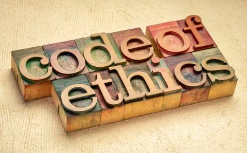 Code of ethics word abstract in wood type 스톡 사진
