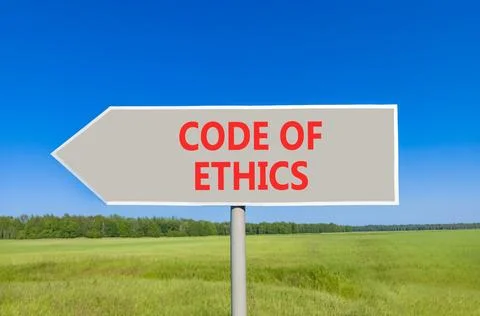 Code of ethics words symbol. Concept words Code of ethics on beautiful grey.. 스톡 사진
