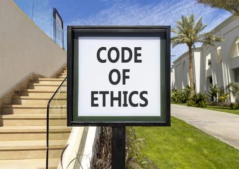 Code of ethics words symbol. Concept words Code of ethics on beautiful whit.. 스톡 사진