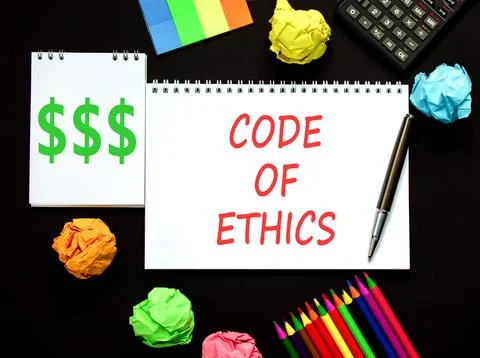 Code of ethics words symbol. Concept words Code of ethics on beautiful whit.. 스톡 사진