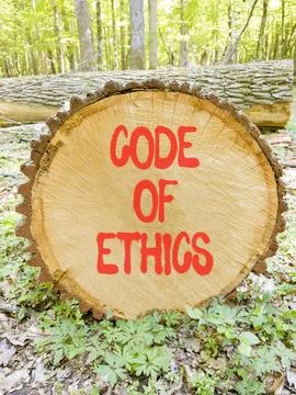 Code of ethics words symbol. Concept words Code of ethics on beautiful wood.. 스톡 사진
