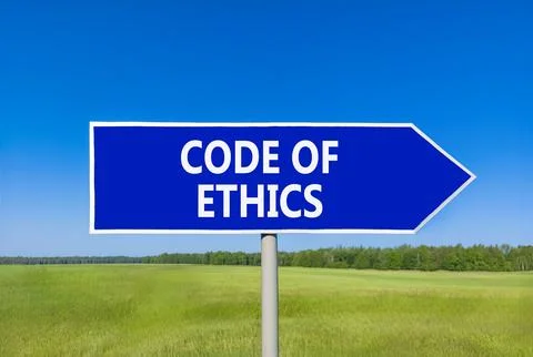 Code of ethics words symbol. Concept words Code of ethics on beautiful blue.. 스톡 사진
