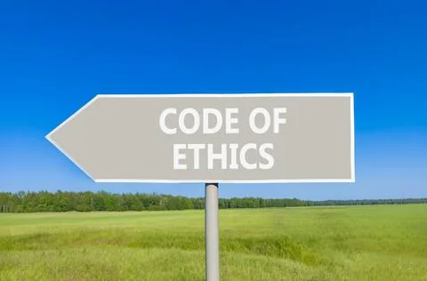 Code of ethics words symbol. Concept words Code of ethics on beautiful grey.. Stock Photos