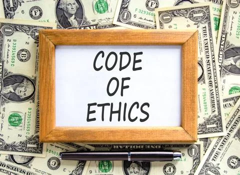 Code of ethics words symbol. Concept words Code of ethics on beautiful wood.. 스톡 사진