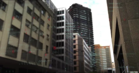 Code fading in shifting focus with white car crossing street flickering Stock Footage 311522510