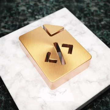 Code File icon. Bronze Code File symbol on white marble podium. Illustrazione stock