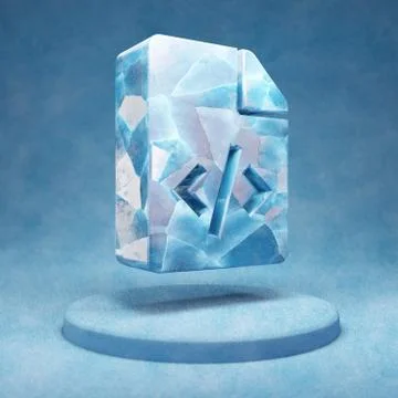 Code File icon. Cracked blue Ice Code File symbol on blue snow podium. Stock-Illustration