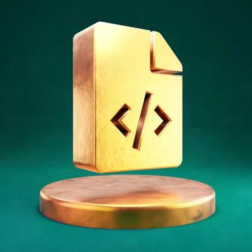 Code File icon. Fortuna Gold Code File symbol on golden podium. Stock Illustration