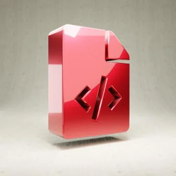 Code File icon. Red glossy metallic Code File symbol isolated on white concre Illustrazione stock