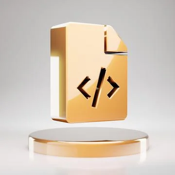 Code File icon. Yellow Gold Code File symbol on golden podium. Stockillustratie