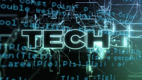 Code-filled background starting glowing 3D TECH emerging while nodes pulsating, Stock Footage 311663546