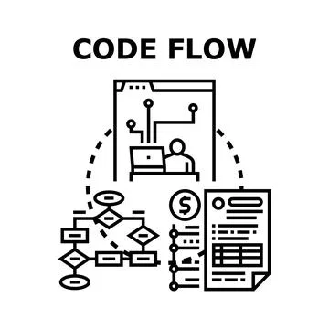 Code flow developing process with business software 库存插图