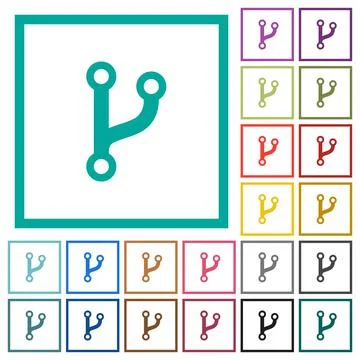 Code fork flat color icons with quadrant frames Illustrazione stock