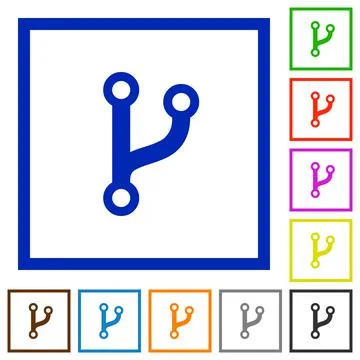 Code fork flat framed icons Stock Illustration