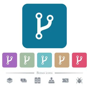 Code fork flat icons on color rounded square backgrounds Illustrazione stock