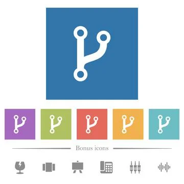 Code fork flat white icons in square backgrounds Illustrazione stock