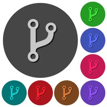 Code fork icons with shadows on round backgrounds Illustrazione stock