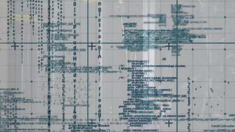 Code fragments drifting after new lines fading in, forming then dispersing while Stock Footage 313509184