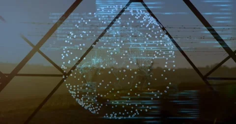 Code fragments rising, starting data sphere forming within glass triangle and Stock Footage 333903157