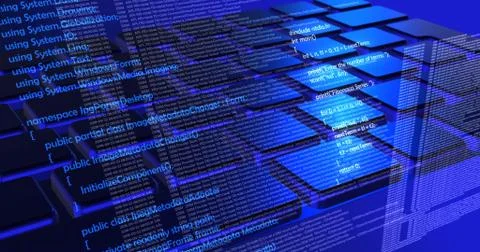 Code future technology, blue cyber concept background. イラスト素材