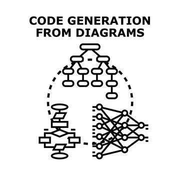 Code generation from diagrams concept illustration イラスト素材