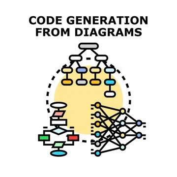 Code generation from diagrams concept illustration Illustrazione stock
