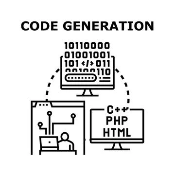 Code generation process developing programming language software Illustrazione stock