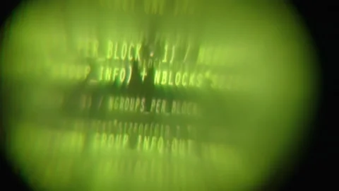 Code getting written on a screen seen through a trippy fisheye lens VR Stock Footage 230451271