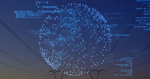 Code glitching initiating globe rotating nodes shifting and code streaming Stock Footage 310994801