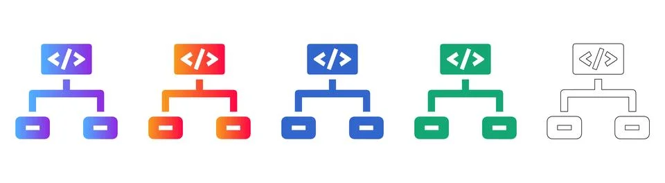 Code Hierarchy and Logic Branching Icons Illustrazione stock