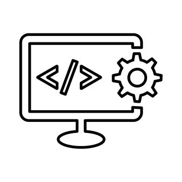 Code, html management outline icon. Line art vector. Illustrazione stock