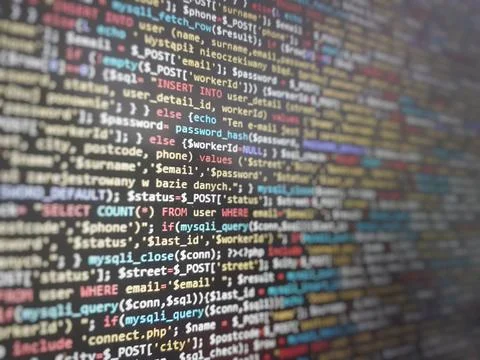 Code, HTML, php web programming source code. Abstract code background Stock Photos