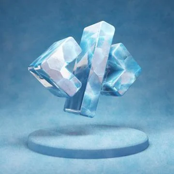 Code icon. Cracked blue Ice Code symbol on blue snow podium. Stock Illustration