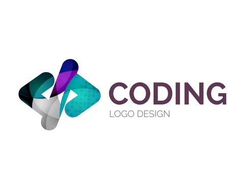 Code icon logo design made of color pieces 스톡 일러스트