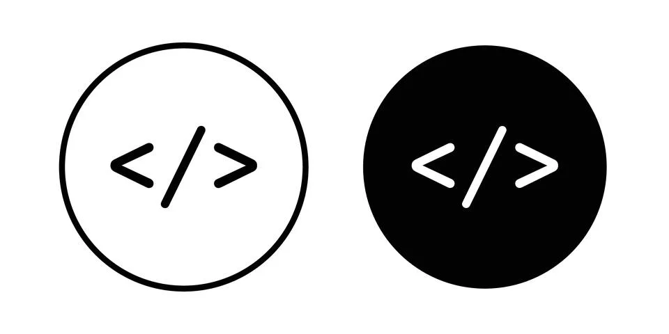 Code icon logo. Outline style icons with flat versions Stock Illustration