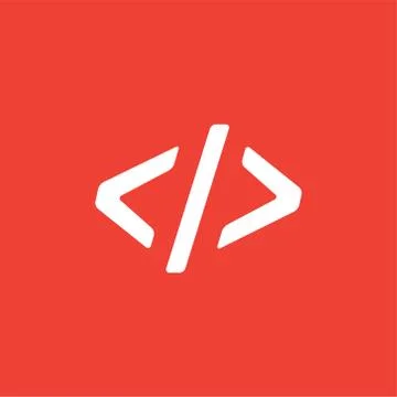 Code Icon On Red Background. Red Flat Style Vector Illustration. Stock Illustration