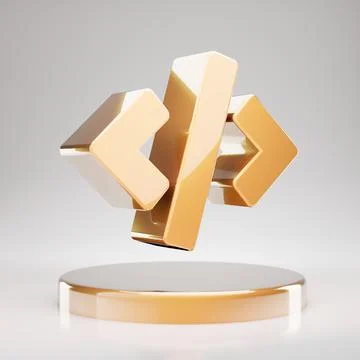 Code icon. Yellow Gold Code symbol on golden podium. Illustrazione stock