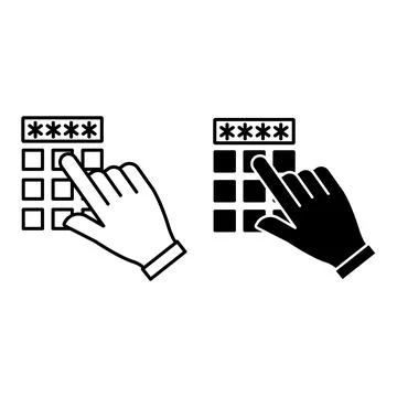 Code Icons. Black And White Vector Illustration. Man Dials Secret PIN Code .. Stock-Illustration