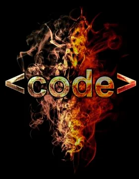 Code, illustration of  number with chrome effects and red fire on black backg Illustrazione stock