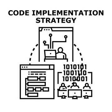 Code implementation strategy planning and development process Stock Illustration