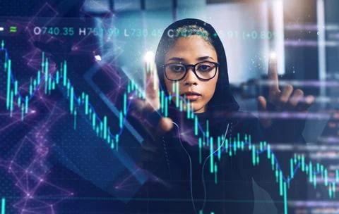Code, information technology and woman with digital transformation and Foto stock