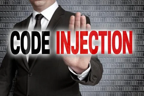 Code injection mit matrix wird von Geschäftsmann gezeigt code injection mi.. Stock Photos