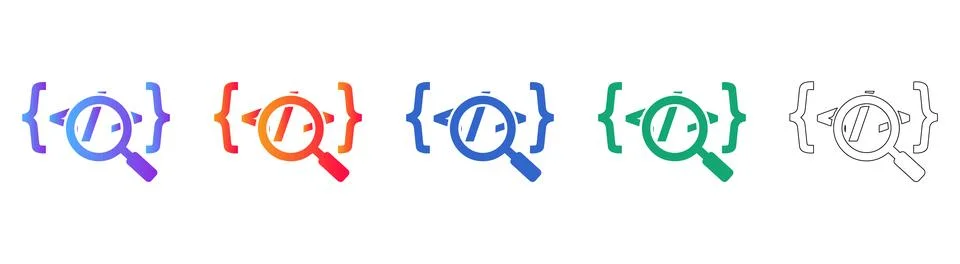 Code Inspection Icons in Gradient and Outline Styles Stock Illustration