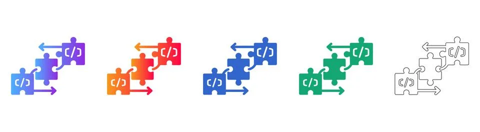Code Integration and Puzzle Logic Icons 库存插图